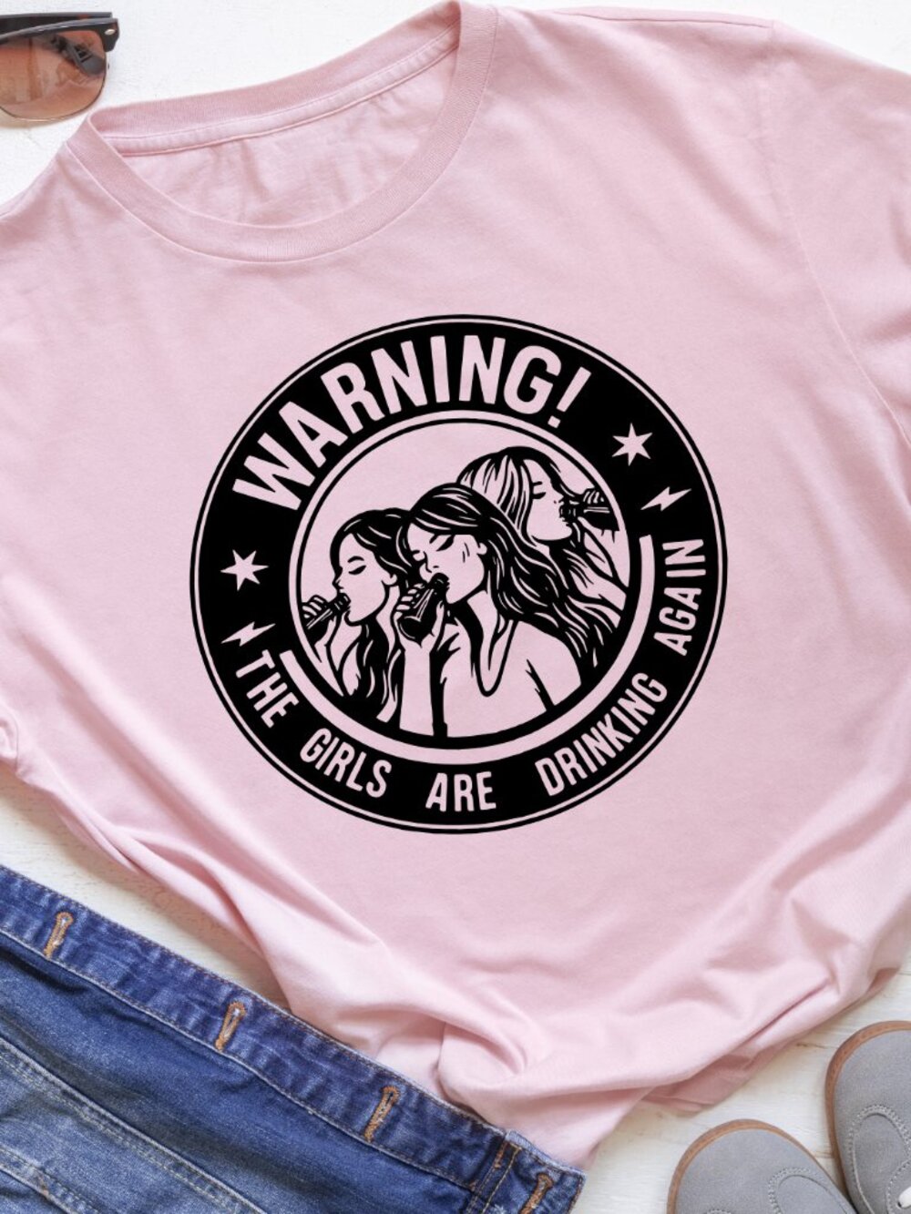 Warning! The Girls Are Drinking Again Handmade Tee